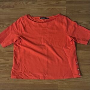Lauren Ralph Lauren Women's Orange Short Sleeve Gold Button Accent Top Size L